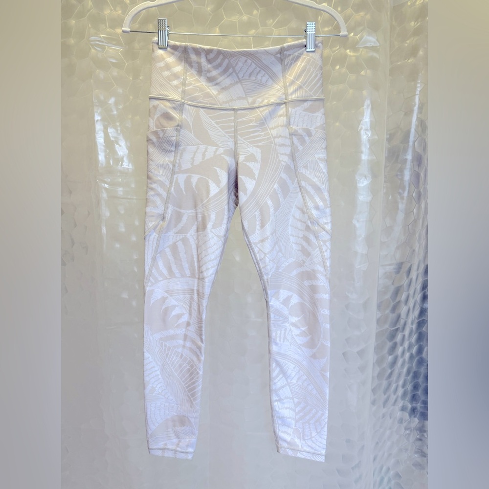 Athleta White & Beige Pattern High-Waist Leggings Size Small